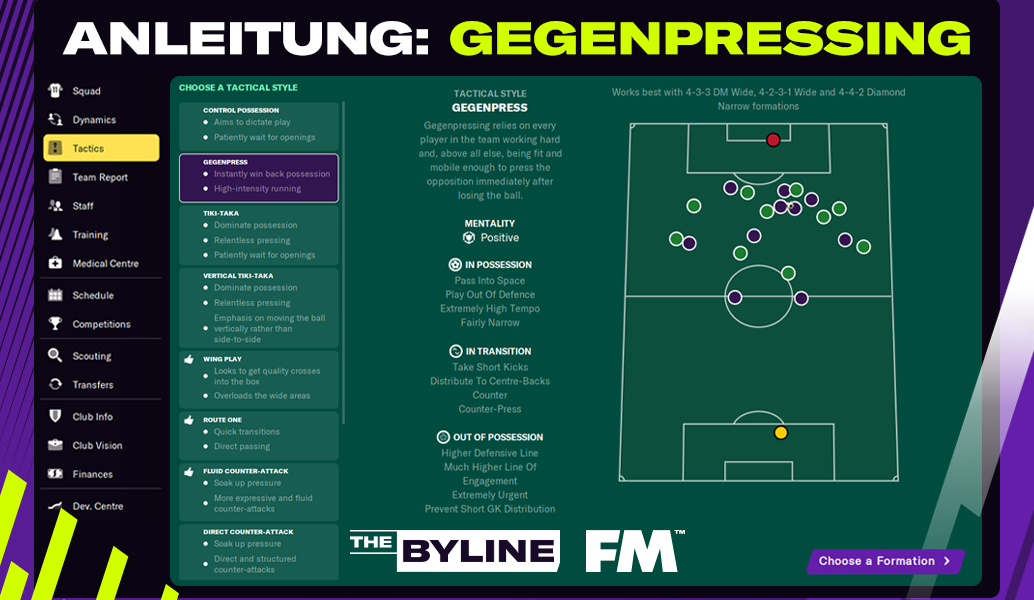 Wie setzt man in FM21 Gegenpressing ein